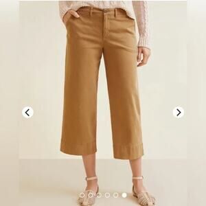 Garnet Hill Tan Brown Wide Leg Cropped Chino Pants Women's Size 12